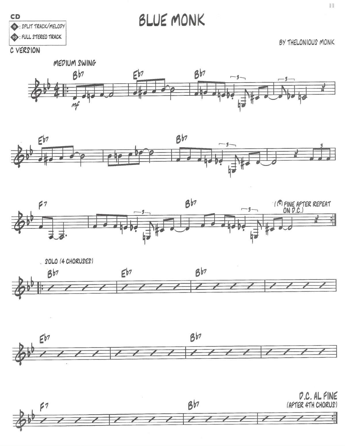 Blue Monk — Concert (C) lead sheet