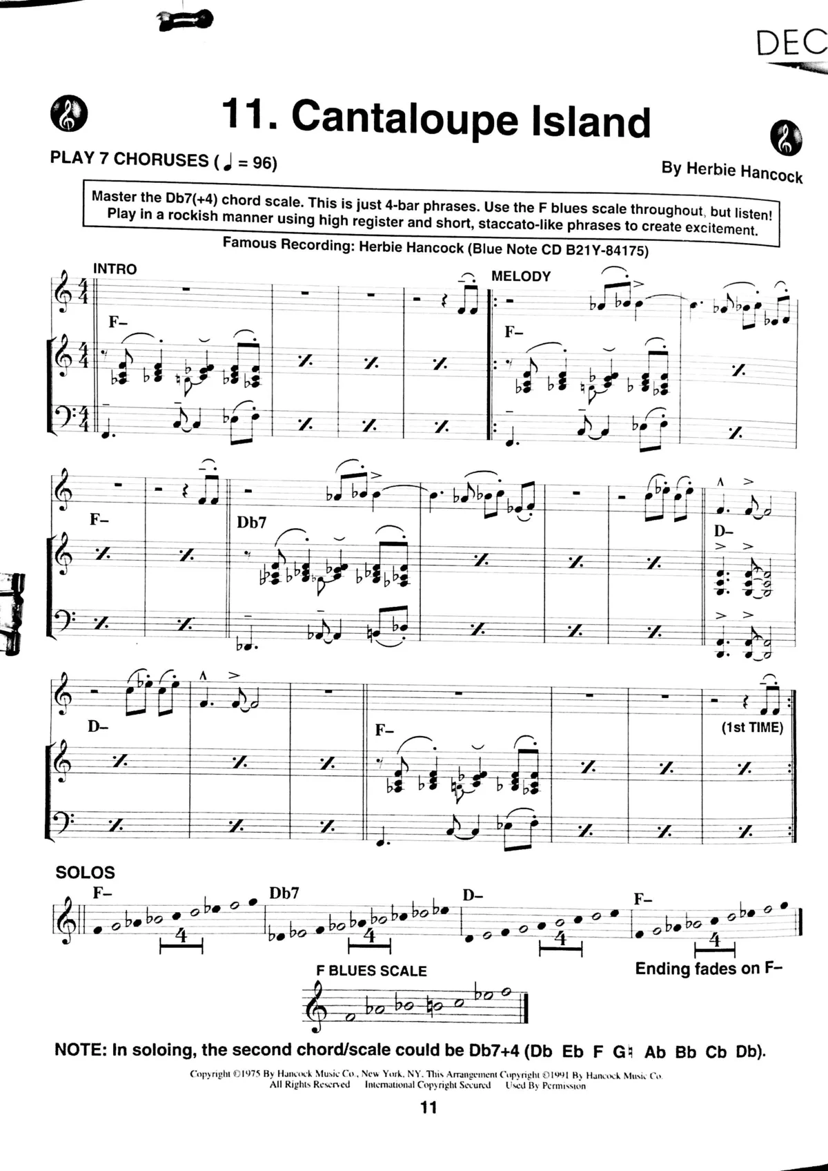 Cantaloupe Island — Concert (C) lead sheet